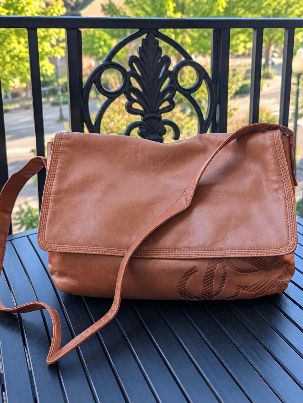 Vintage Loewe Nappa Leather Large Anagram Flap Messenger Crossbody Bag